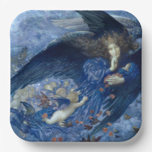 Night with her Train of Stars (Angel with Cherubs) Paper Plate