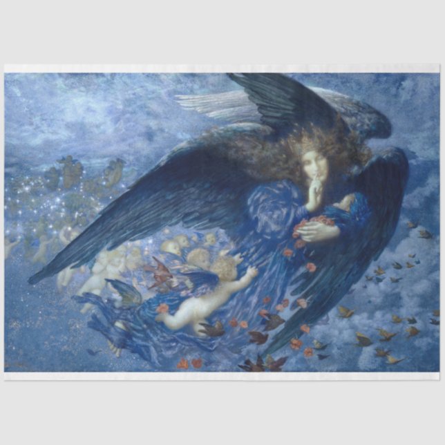 Night with her Train of Stars (Angel with Cherubs) Tissue Paper (Front)