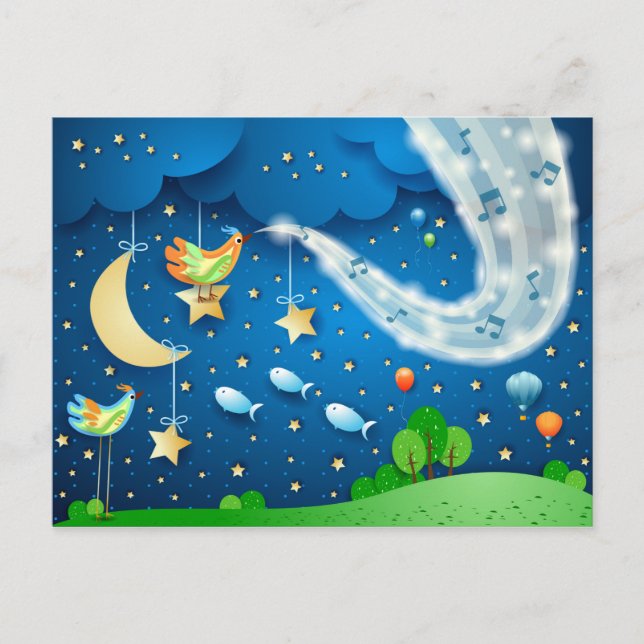 Night with music and birds postcard (Front)