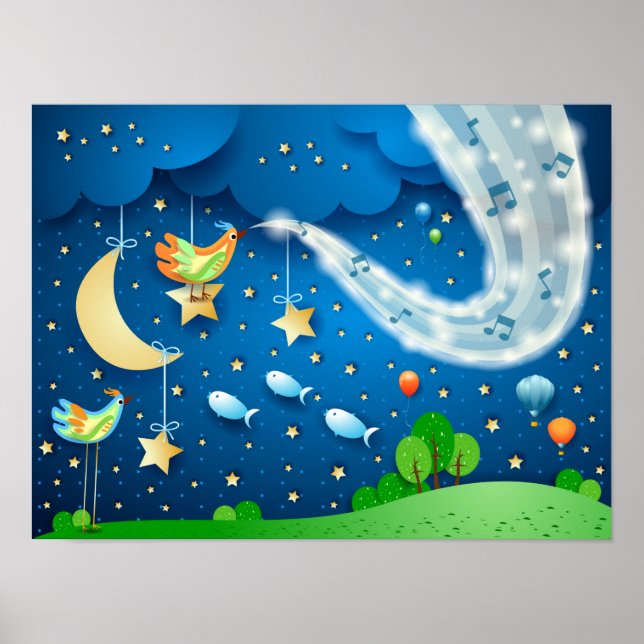 Night with music and birds poster (Front)