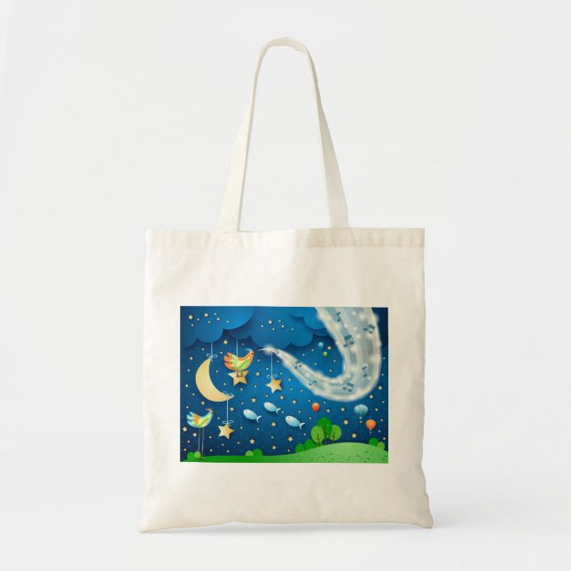 Night with music and birds tote bag (Front)