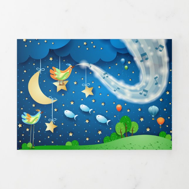 Night with music and birds Tri-Fold card (Cover)