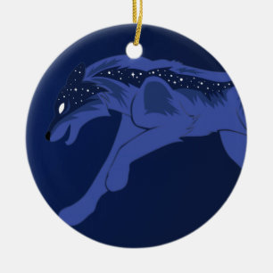 Night Wolf Ceramic Tree Decoration