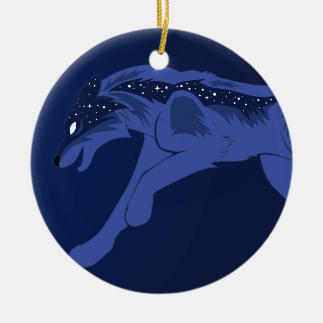 Night Wolf Ceramic Tree Decoration (Front)