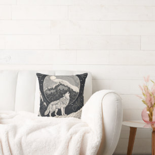 Night Wolf Howl – Moonlight & Forest Aesthetic Cushion