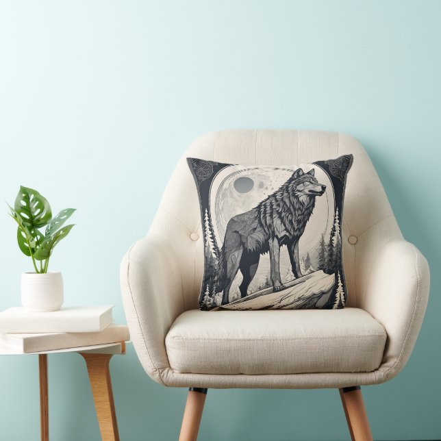 Night Wolf Howl – Moonlight & Forest Esthetic Cushion (Chair)