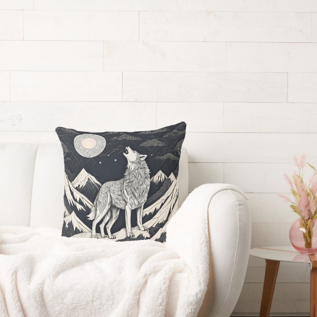 Night Wolf Howl – Moonlight & Forest Esthetic Cushion (Couch)