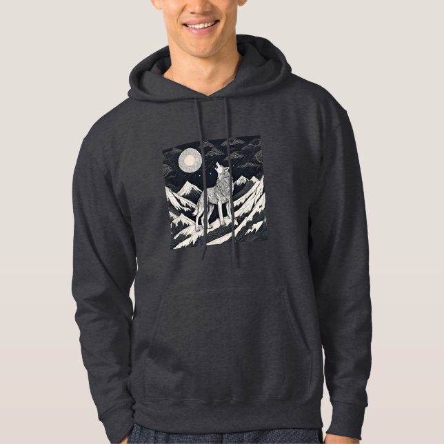 Night Wolf Howl – Moonlight & Forest Esthetic Hoodie (Front)
