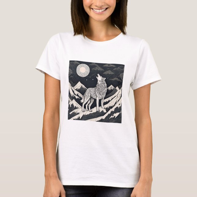 Night Wolf Howl – Moonlight & Forest Esthetic T-Shirt (Front)