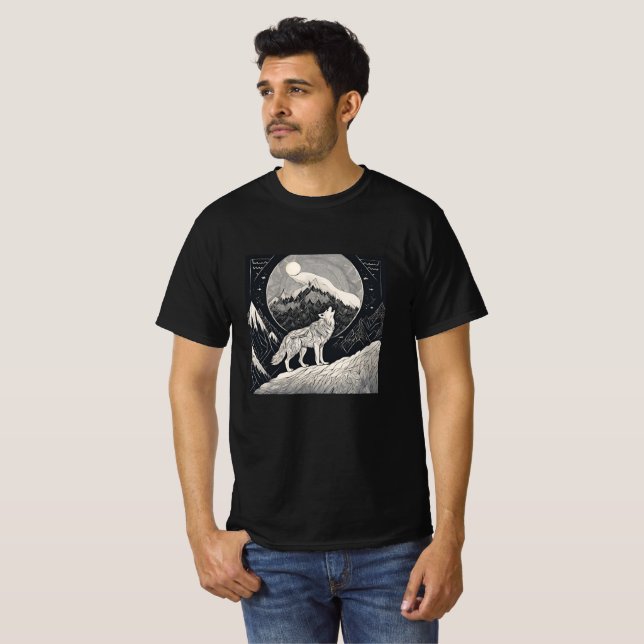 Night Wolf Howl – Moonlight & Forest Esthetic T-Shirt (Front Full)