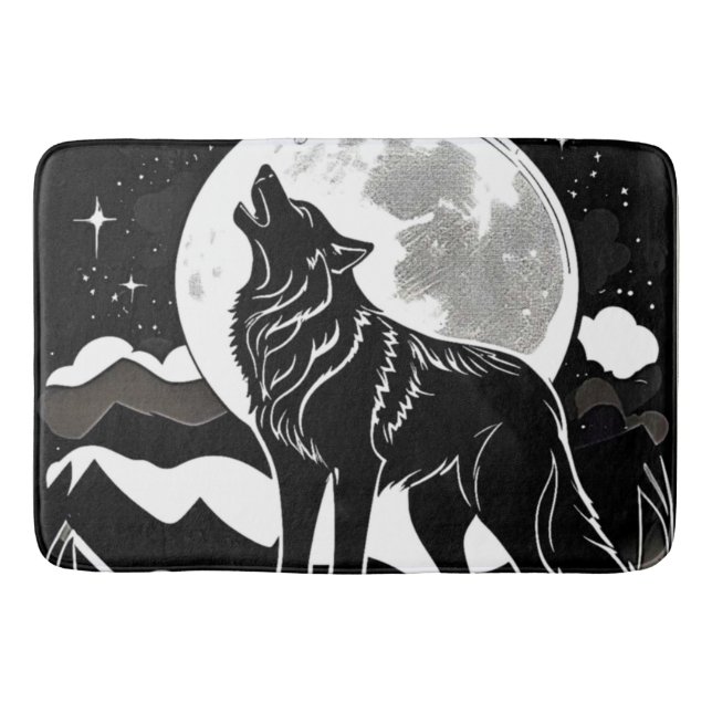 Night Wolf Silhouette Design Bath Mat (Front)
