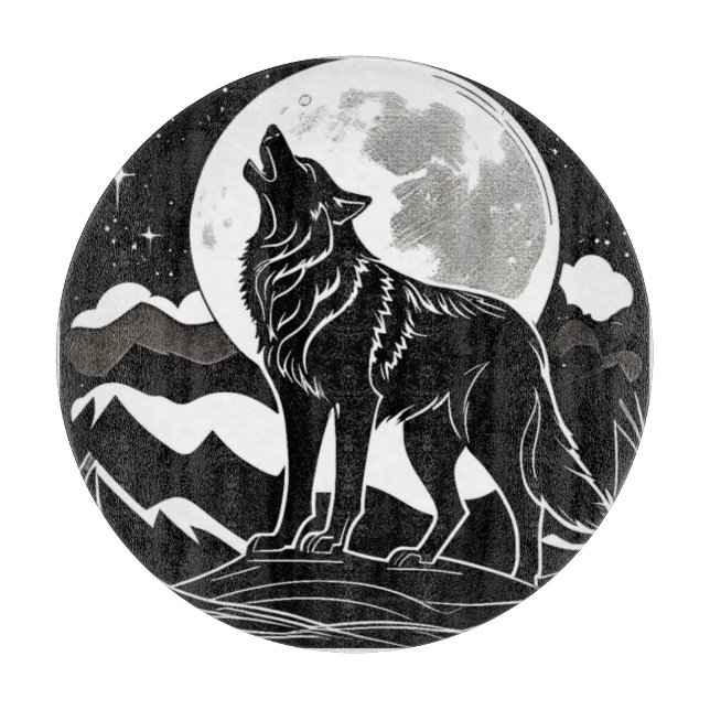 Night Wolf Silhouette Design Cutting Board (Front)