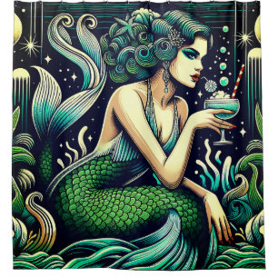 "Nightcap at the Mermaid Lounge" Shower Curtain
