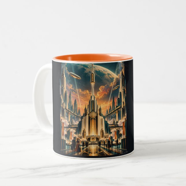 Nightfall at Orbital Gate Two-Tone Coffee Mug (Front Left)