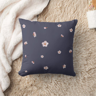 Nightfall Navy Cherry Blossom Floral Pattern Cushion