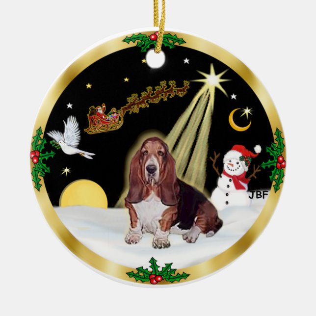 NightFlight-  Basset Hound Ceramic Tree Decoration (Front)
