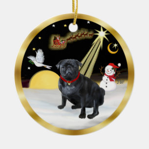 NightFlight-  Black Pug (K) Ceramic Tree Decoration