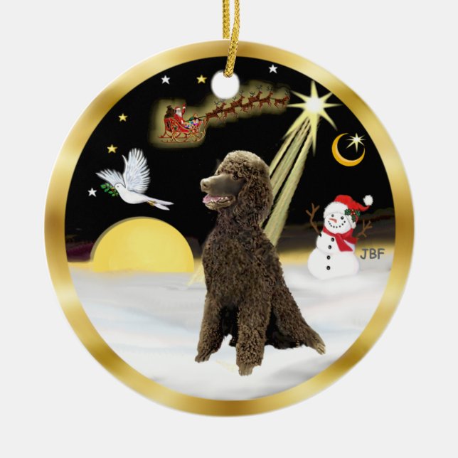 NightFlight-  Chocolate Standard Poodle Ceramic Tree Decoration (Front)