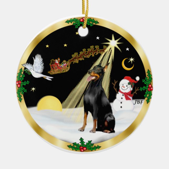 NightFlight-  Doberman Pinscher Ceramic Tree Decoration (Front)