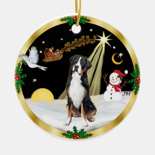 NightFlight-  Greater Swiss Mountain Dog Ceramic Tree Decoration (Front)