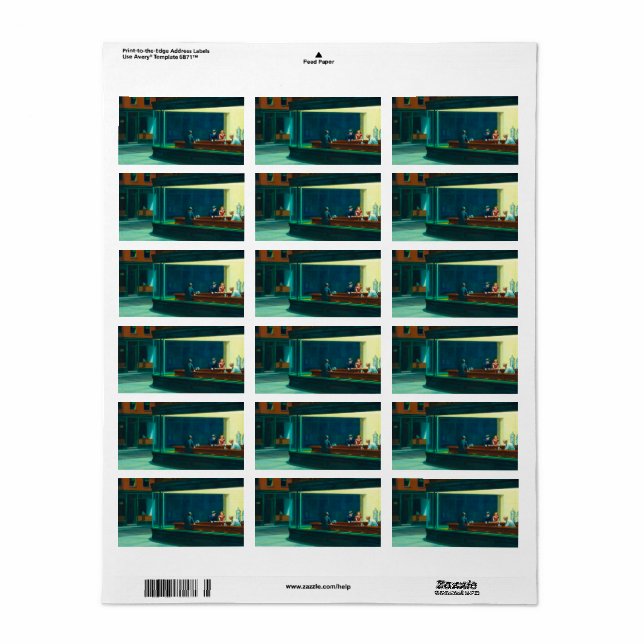 Nighthawks, 1942 by Edward Hopper Label (Full Sheet)