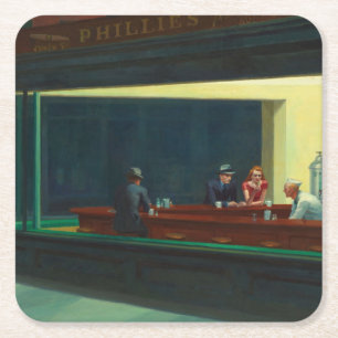 Nighthawks painting by Edward Hopper Square Paper Coaster
