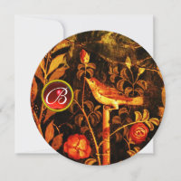 NIGHTINGALE AND ROSES MONOGRAM, Red Black Yellow
