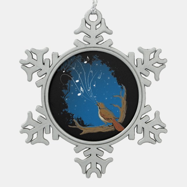 Nightingale Song Snowflake Pewter Christmas Ornament (Front)