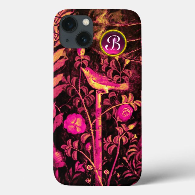 NIGHTINGALE WITH ROSES MONOGRAM, Pink Black Yellow Case-Mate iPhone Case (Back)