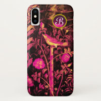 NIGHTINGALE WITH ROSES MONOGRAM, Pink Black Yellow