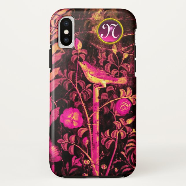 NIGHTINGALE WITH ROSES MONOGRAM, Pink Black Yellow Case-Mate iPhone Case (Back)