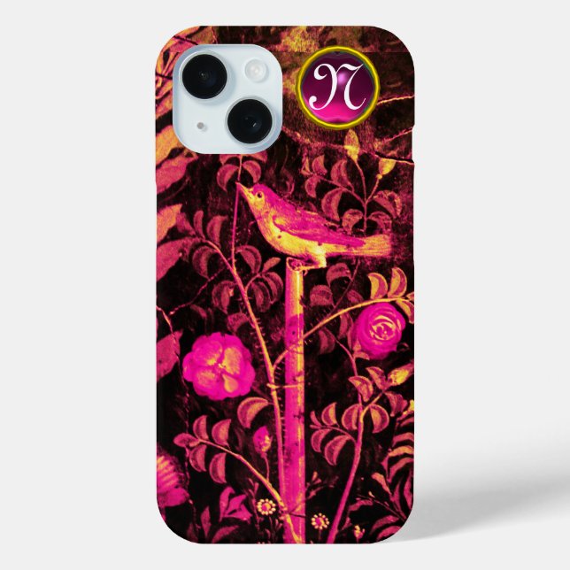 NIGHTINGALE WITH ROSES MONOGRAM, Pink Black Yellow Case-Mate iPhone Case (Back)