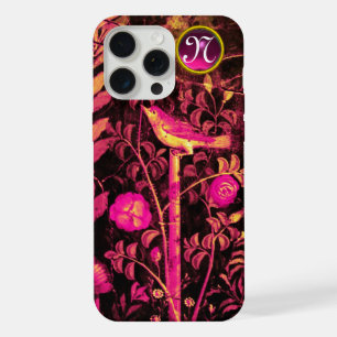 NIGHTINGALE WITH ROSES MONOGRAM, Pink Black Yellow iPhone 15 Pro Max Case