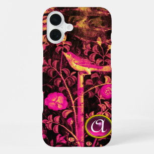 NIGHTINGALE WITH ROSES MONOGRAM, Pink Black Yellow iPhone 16 Plus Case