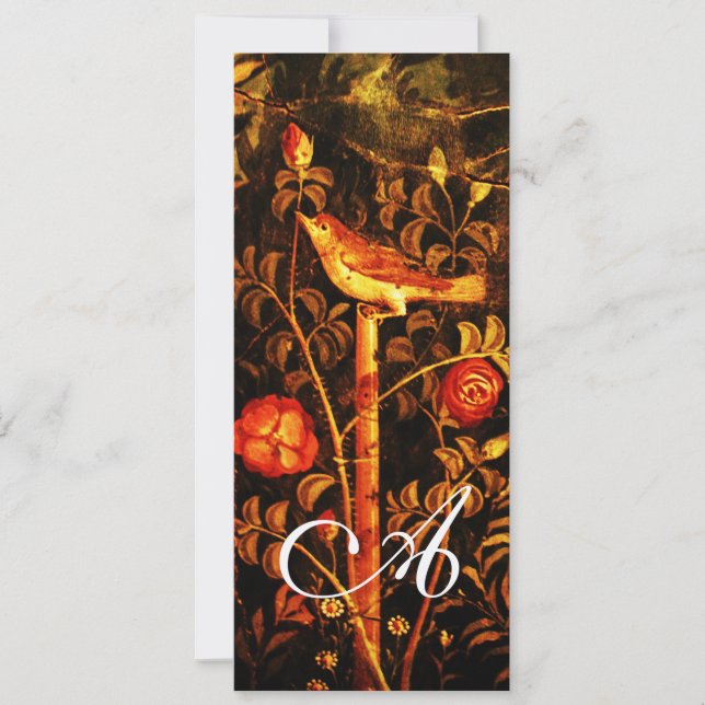 NIGHTINGALE WITH ROSES MONOGRAM, Red Black Gold Invitation (Front)