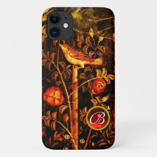 NIGHTINGALE WITH ROSES MONOGRAM, Red Black Yellow Case-Mate iPhone Case