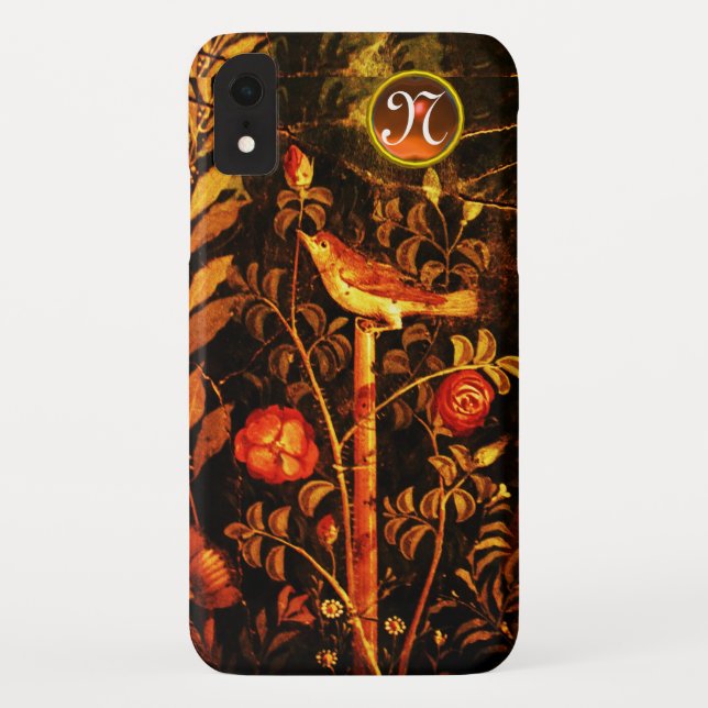 NIGHTINGALE WITH ROSES MONOGRAM, Red Black Yellow Case-Mate iPhone Case (Back)