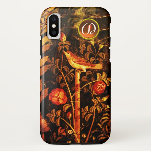 NIGHTINGALE WITH ROSES MONOGRAM, Red Black Yellow Case-Mate iPhone Case (Back)