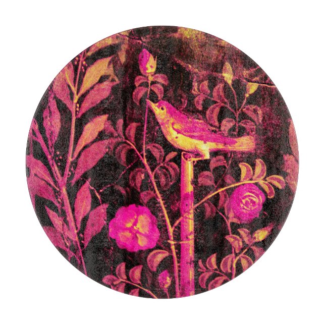 NIGHTINGALE WITH ROSES ,Pink,Fuchsia Black Yellow Cutting Board (Front)