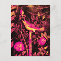 NIGHTINGALE WITH ROSES ,Pink Fuchsia Black Yellow