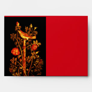 NIGHTINGALE WITH ROSES, Red Black Gold Envelope