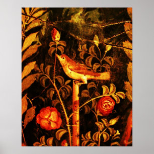 NIGHTINGALE WITH ROSES, Red Black Yellow Poster
