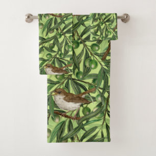 Nightingales in the olive tree 2 bath towel set