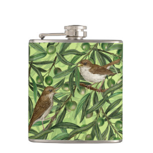 Nightingales in the olive tree 2 hip flask