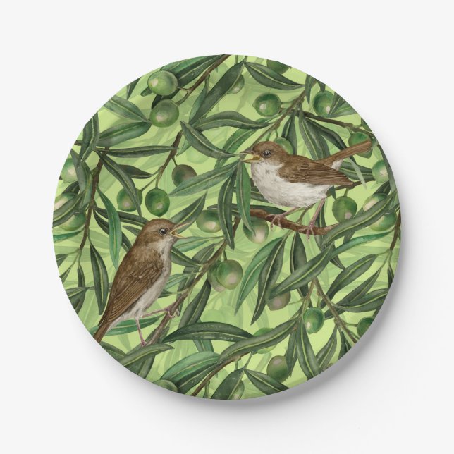 Nightingales in the olive tree 2 paper plate (Front)