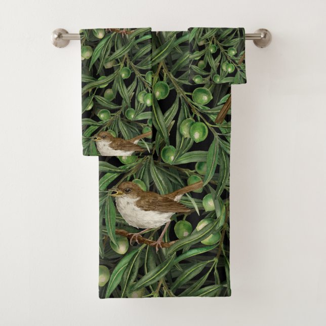 Nightingales in the olive tree 3 bath towel set (Insitu)