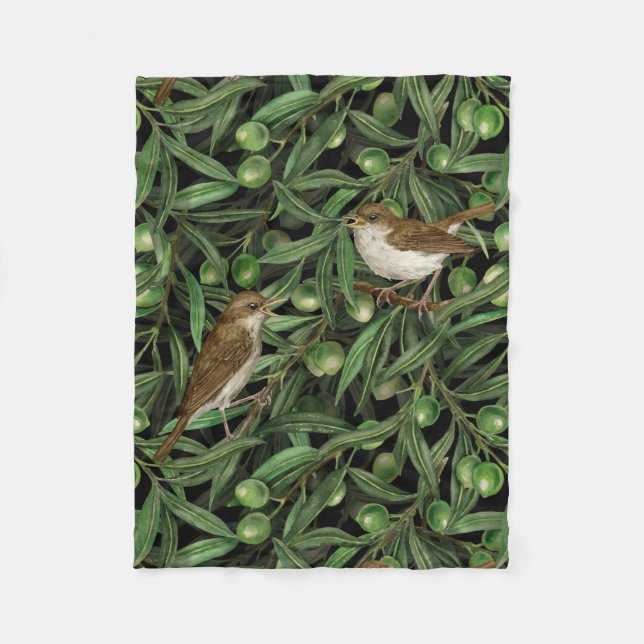 Nightingales in the olive tree 3 fleece blanket (Front)