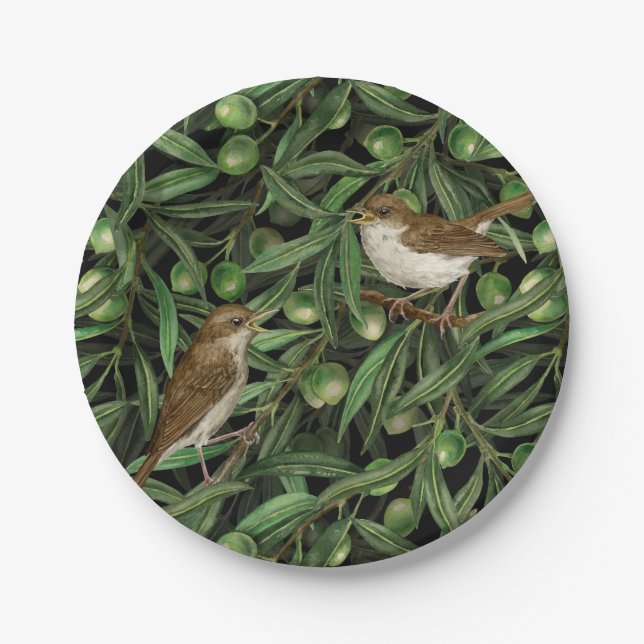 Nightingales in the olive tree 3 paper plate (Front)