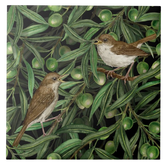 Nightingales in the olive tree 3 tile (Front)