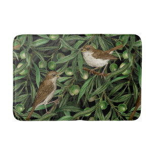 Nightingales in the olive tree bath mat